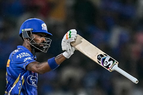 Mumbai Indians' captain Hardik Pandya during the Indian Premier League (IPL) Twenty20 cricket match against Lucknow Super Giants at the Ekana Cricket Stadium in Lucknow.