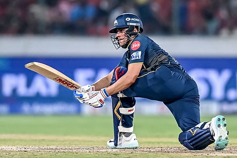 Gujarat Titans' captain Shubman Gill plays a shot during the Indian Premier League (IPL) Twenty20 match against Sunrisers Hyderabad at the Rajiv Gandhi International Stadium in Hyderabad on April 6, 2025.