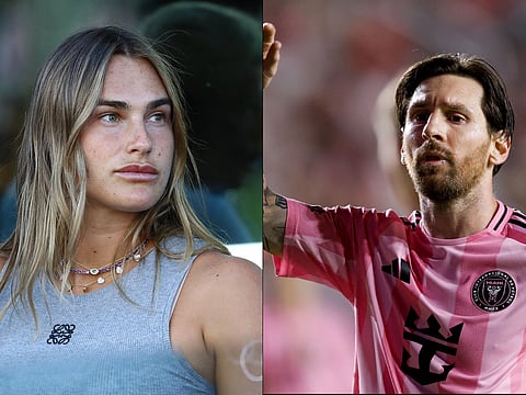Aryna Sabalenka looks on during the MLS match between Lionel Messi's Inter Miami CF and Toronto FC at Chase Stadium on Sunday.