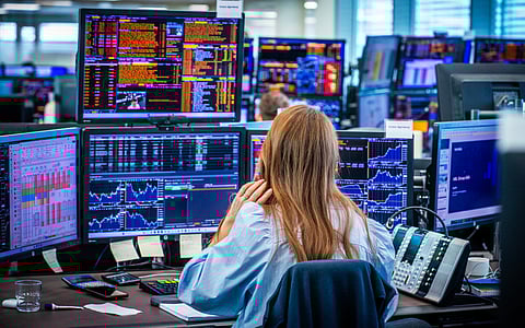 Employees in the trading room of Nordea Markets in Oslo, Norway, in April 2025.