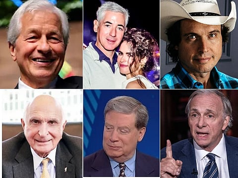 Billionaires and Wall Street gurus who have joined the chorus against Trump’s drastic tariff measures (clockwise from top left): Jamie Dimon, Stanley Druckenmiller, Kimbal Musk, Ray Dalio, Bill Ackman and Ken Langone.