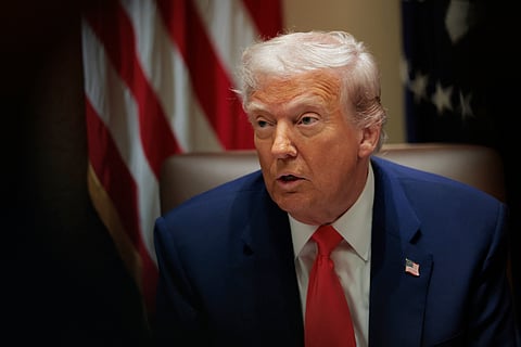 US President Donald Trump speaks during a Cabinet meeting at the White House.