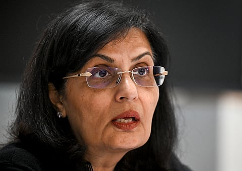 Gavi chief executive Sania Nishtar gives a press conference to UN Geneva correspondants in Geneva, on April 11, 2025.