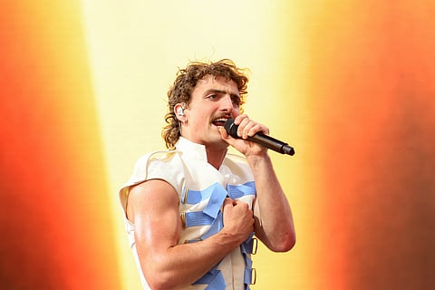 US singer Benson Boone performs during the 2025 Coachella Valley Music and Arts Festival at Empire Polo Club on April 11, 2025 in Indio, California.