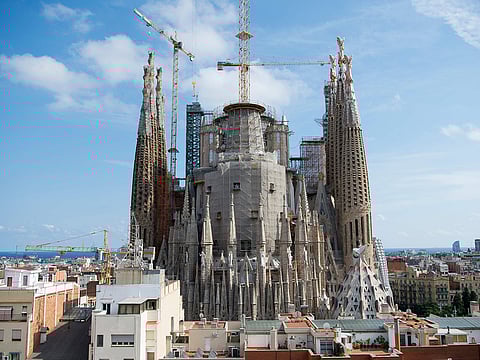 A picture taken on September 22, 2016 shows a general view of the current works at the Sagrada Familia (Holy Family) basilica in Barcelona, designed by Spanish architect Antoni Gaudi.
