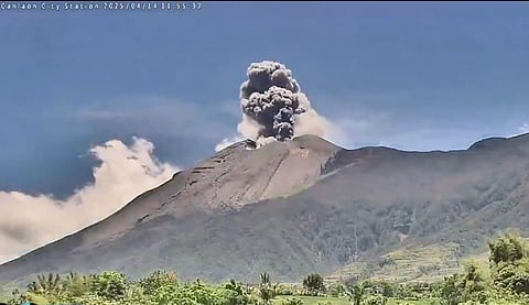 Mt Kanlaon spewed a thick, black plume of smoke on Monday.