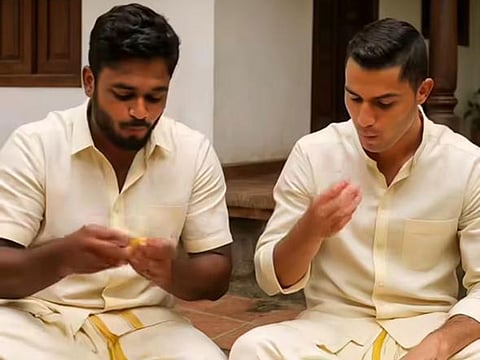 Sanju Samson and Cristiano Ronaldo enjoying the Vishu Sadhya in the AI-generated video.