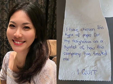 Angela Yeoh and the viral "toilet paper resignation" image posted by her