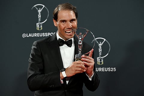 Spanish tennis player Rafael Nadal poses with his Sports Icone award during the 26th Laureus World Sports Awards gala in Madrid on Monday.