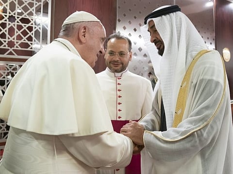 Pope Francis and Sheikh Mohamed Bin Zayed meeting in Abu Dhabi in February 2019