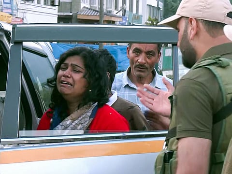 A tourist in shock and grief as terrorists target tourists in J&K's Pahalgam, on Tuesday.