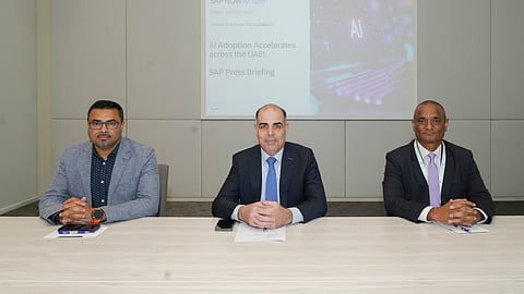From left: Himanshu Shrivastava, Al-Futtaim Group’s Chief Technology Officer; Marwan Zeineddine, Managing Director of SAP UAE; and B.S. Shetty, General Manager of AGIS, discussed cutting-edge SAP AI use cases at the recent SAP NOW AI Tour held at Dubai Expo Centre