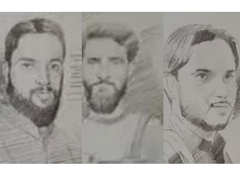 The sketches of terrorists released by Indian security agencies after Tuesday's attack on civilians in Kashmir.