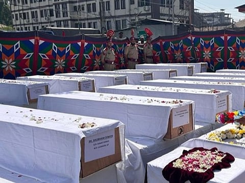 Coffins containing the bodies of Pahalgam terror victims