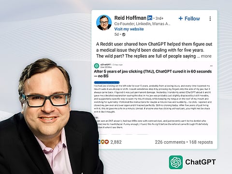 ChatGPT fixes jaw issue in minutes, LinkedIn co-founder Reid Hoffman shares viral Reddit post