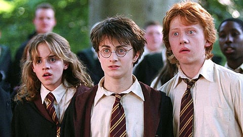 Daniel Radcliffe, Emma Watson and Rupert Grint in Harry Potter and the Prisoner of Azkaban, the original film series.