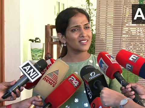 Arathi Menon, daughter of Pahalgam victim Ramachandran, speaking to the media in Kerala