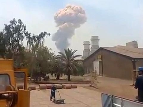 Smoke billowing following an explosion at the Shahid Rajaee port dock southwest of Bandar Abbas in the Iranian province of Hormozgan.