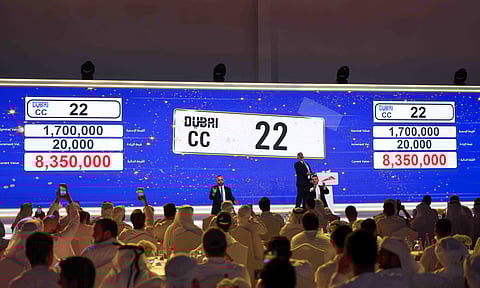 Leading the high-profile bids was the coveted plate number CC 22, which was sold for Dh8.35 million at the RTA auction in Dubai.