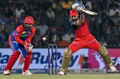 Royal Challengers Bengaluru's Virat Kohli in action during the Indian Premier League (IPL) Twenty20 cricket match against Delhi Capitals at the Arun Jaitley Stadium in New Delhi on April 27.