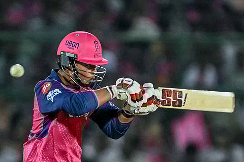 Rajasthan Royals' Vaibhav Suryavanshi plays a shot during the Indian Premier League match against Gujarat Titans in Jaipur on April 28, 2025.