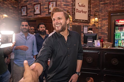 Pakistani cricket legend Shahid Afridi during his restaurant opening ceremony in Dubai