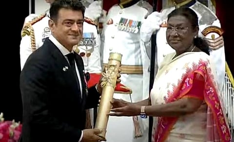 President Droupadi Murmu presents Padma Bhushan Award to actor Ajith Kumar