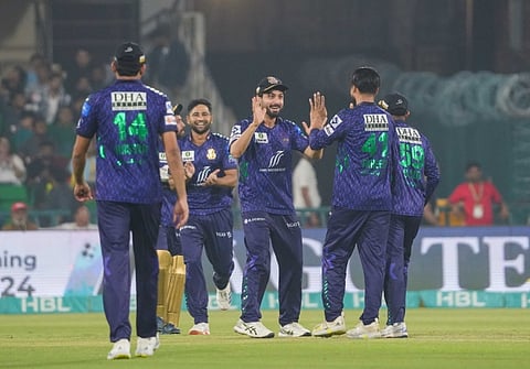 Medium-pacer Faheem Ashraf's five-wicket haul guided  guided Quetta Gladiators to a 64-run win over Peshawar Zalmi in their Pakistan Super League.