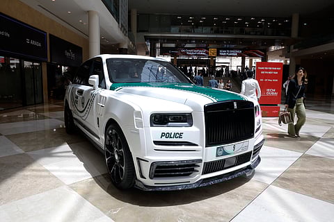 Dubai Police launches a new Rolls Royce Tourist Patrol Vehicle during ATM 2025 at the Dubai World Trade Centre.
