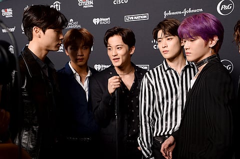 Johnny, Haechan, Mark, Jaehyun, Taeyong of NCT 127 at the 2019 Global Citizen Festival: Power The Movement in Central Park on September 28, 2019 in New York City.