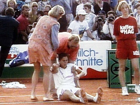 Monica Seles after she was stabbed in Hamburg, Germany, in 1993. She did not return to tennis for more than two years, and she never regained her dominance.