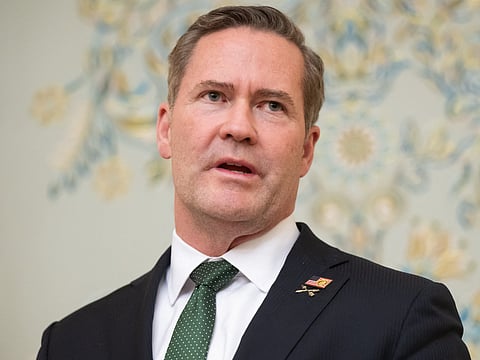 US National Security Advisor Mike Waltz speaks with the media following meetings with a Ukrainian delegation in Jeddah, Saudi Arabia, March 11, 2025.