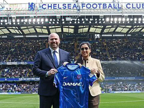 Amira Sajwani of Damac Properties and Jason Gannon, President and COO of Chelsea Football Club seal the partnersip.