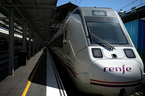 A train of the Spanish state-owned rail company Renfe, is pictured at the Principe Pio train station in Madrid.