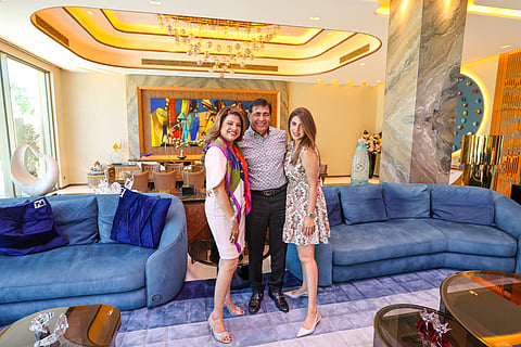 Manu Jeswani with wife Sapna Jeswani and daughter Anjali at their palatial home in Emirates Hills