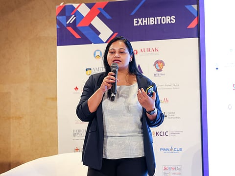 Rashmi Menon, COO, UniHawk addresses the audience during the session Roadmap to Higher Education on the inaugural day of GN Edufair 2025