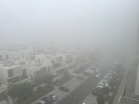 A thick blanket of fog covered Dubai South early this morning.