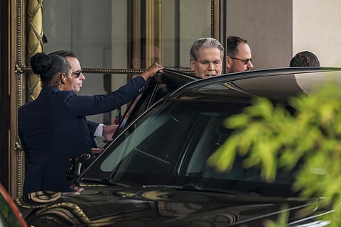 US Secretary of Treasury Scott Bessent leaves his hotel to a meeting with China's officials on tariffs in Geneva, on May 10, 2025.