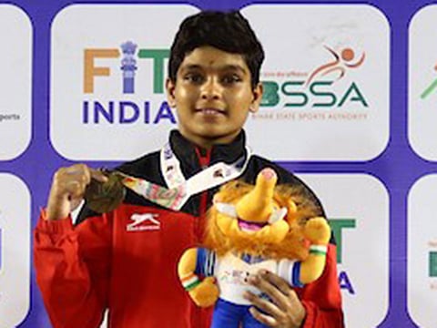 Asmita Dhone set national records on her way to gold in the 49kg weightlifting category at the ongoing Khelo India Youth Games.