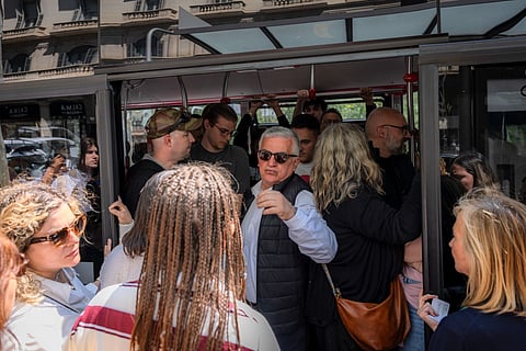A crowded bus during a power outage in Barcelona, on April 28