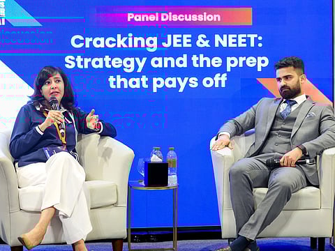 Alka Malik, Founder, Ascentria and Ameen K, Head of Operations, Unique World Education during a panel discussion "Cracking JEE & NEET" on the final day of GN Edufair 2025