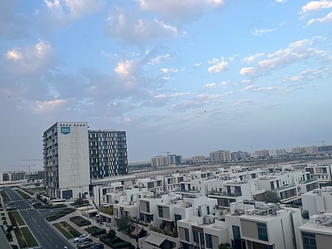 Cloudy skies in Dubai South.