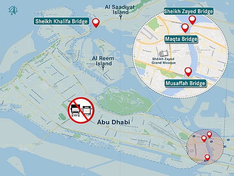 Heavy vehicles and labour buses are temporarily prohibited from entering Abu Dhabi Island