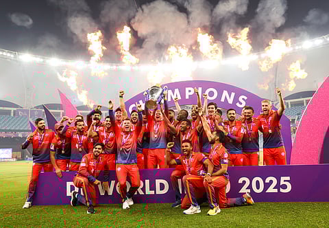 Dubai Capitals players celebrate after winning the DP World ILT20 Season 3 in February this year. The champions will begin their defence in December as the Season 4 has been brought forward.