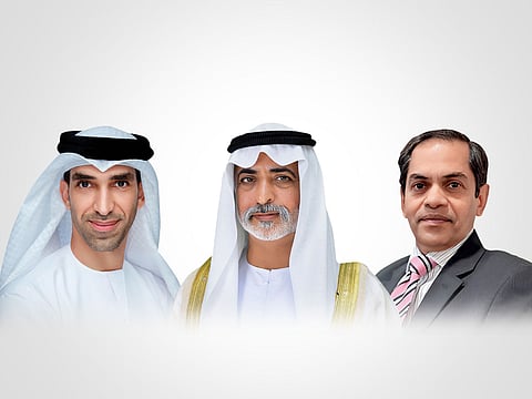 From left to right - Dr Thani Bin Ahmed Al Zeyoudi, Minister of State for Foreign Trade & Minister in Charge of Talent Attraction and Retention, UAE; Sheikh Nahayan Mabarak Al Nahyan, Cabinet Member, Minister of Tolerance and Coexistence, UAE; and Sunjay Sudhir, Indian Ambassador to the UAE