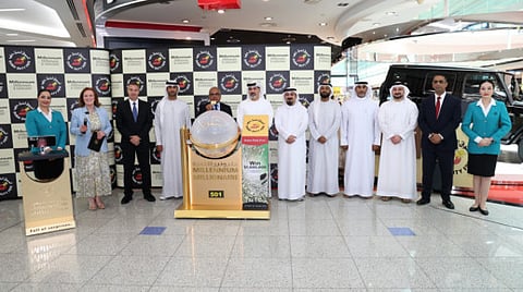 Dubai Duty Free officials during the Millennium Millionaire Draw at the Dubai Airports on Wednesday