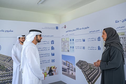 Sheikh Hamdan bin Mohammed bin Rashid Al Maktoum during his visit to Wadi Al-Amardi housing project in Dubai.