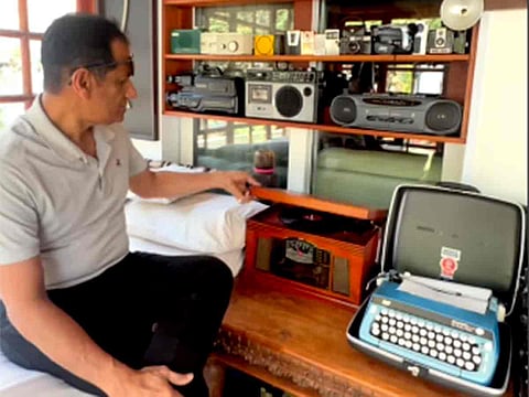 Abdulla Nooruddin at his Dubai home. From landline to typewriter, his vintage home is a tribute to Kerala roots.