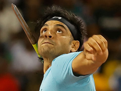 India's Neeraj Chopra competes in the men's Javelin throw final during the IAAF Diamond League competition in Doha on Friday.