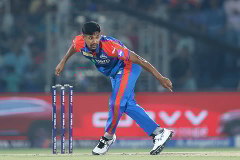 Mustafizur Rahman of Delhi Capitals bowls during the Indian Premier League against Gujarat Titans at the Arun Jaitley Stadium, Delhi on Sunday.